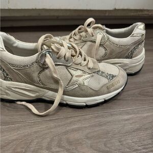 Golden Goose Beige and Glitter Sneakers